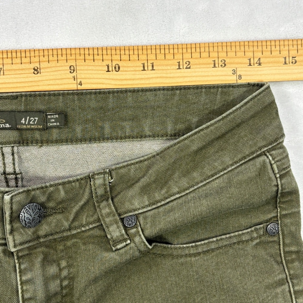 Prana Jeans Womens 4/27 Olive Green Slim Straight Leg Stretch Denim Pants - Picture 3 of 11